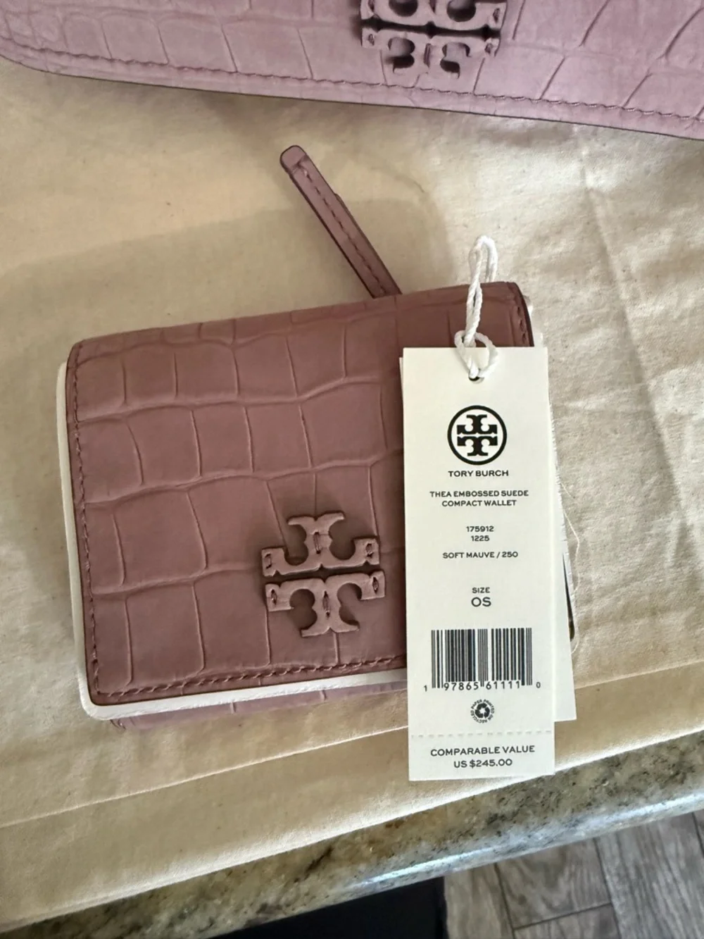 845!+ New Tory Burch THEA EMBOSSED SUEDE FLAP CROSSBODY & Matching Wallet